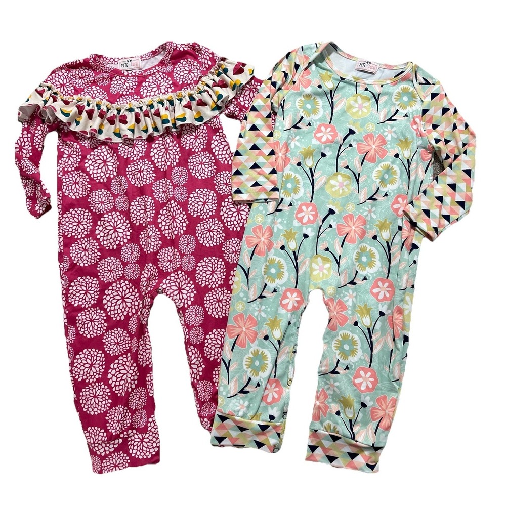 Pete &‎ Lucy 12-18 Mths Set Of Two Long Sleeve Rompers